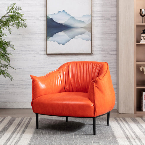 Kadar Leather Barrel Chair-Orange Modern Leather Chair | Accent Chairs | Kinwell Furniture | Barrel Chairs